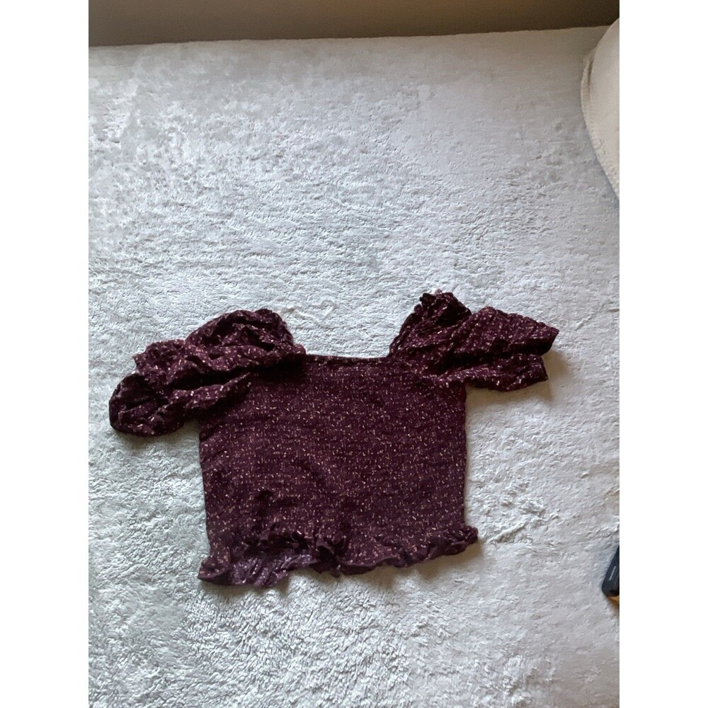Arizona Jeans Co Floral Smocked Crop Top - Burgundy/Red - Large